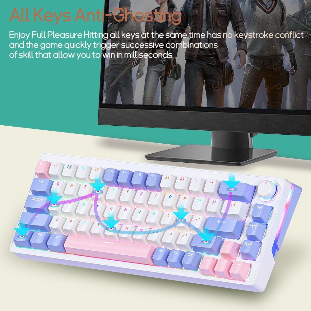 SAMA 60% Hot Swappable 2.4G BT USB-C Wired Keyboard Gamer RGB Backlight Anti-Ghosting Mechanical Gaming Keyboard With Knob