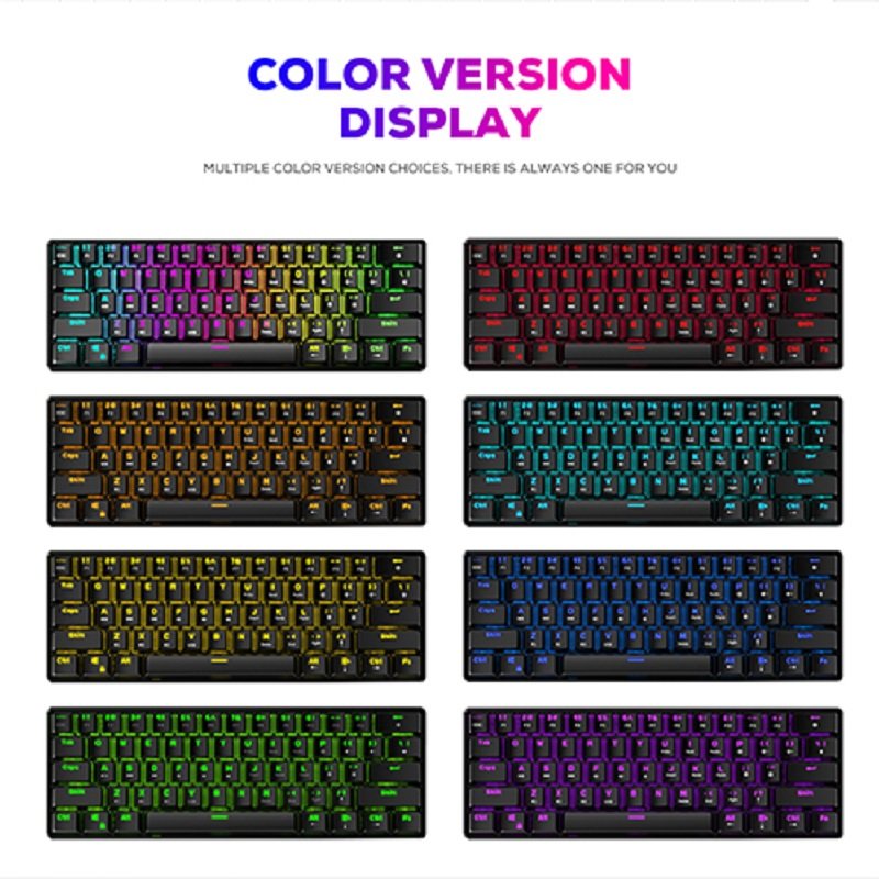 Wireless BT/2.4Ghz 60% RGB Gaming Keyboard Three Modes Connectable Wireless Mechanical Keyboard