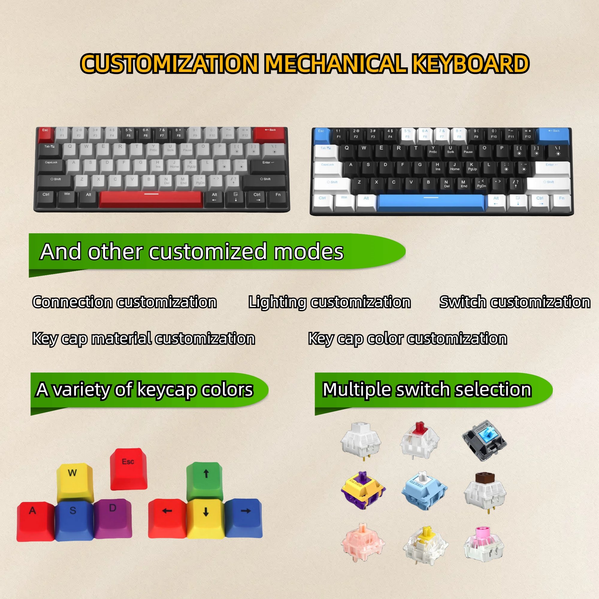 Professional 61 Keys 60% Teclado Led Rgb Laptop Wired Usb Computer Mechanical Gaming Esports Keyboard For Desktop Pc Computers