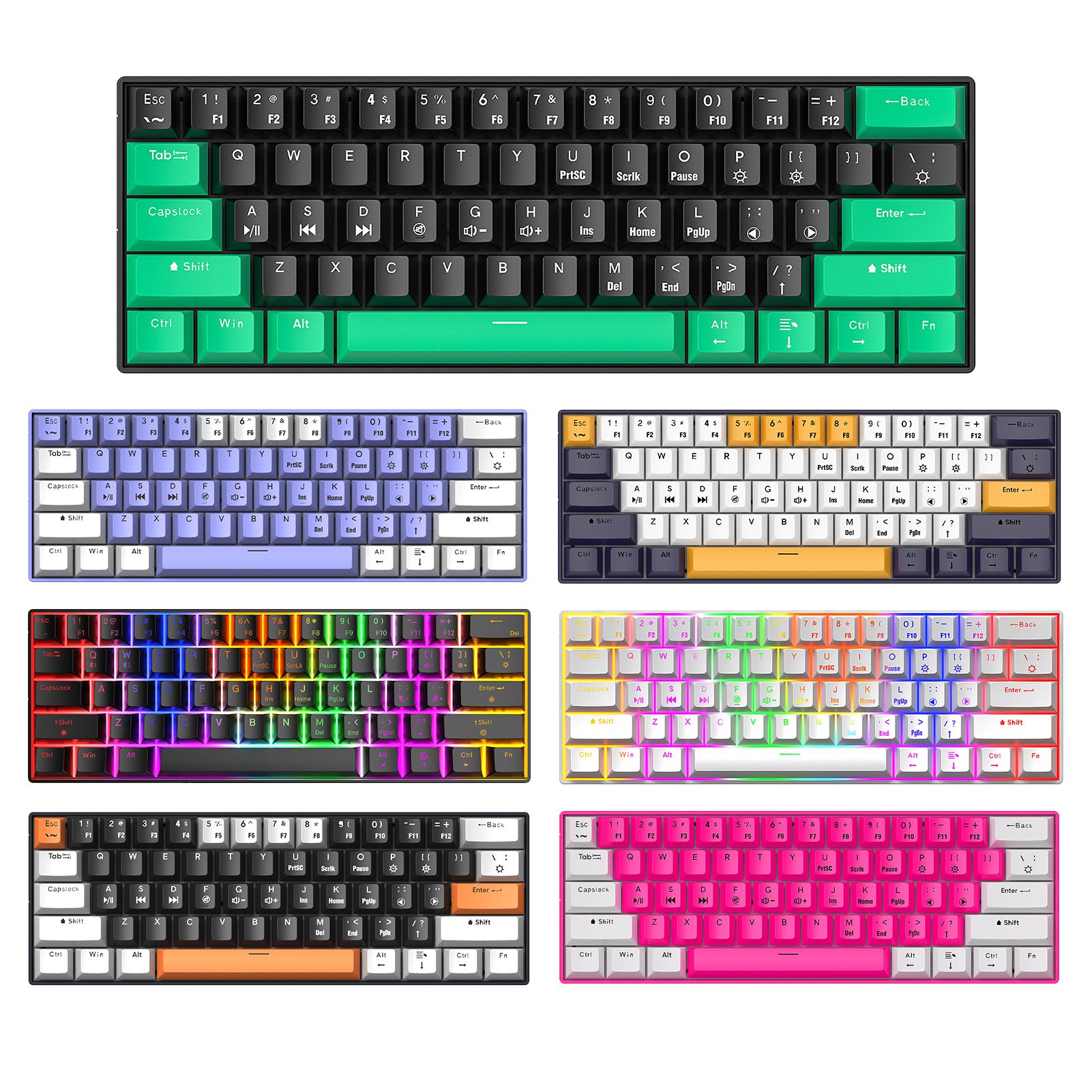 Professional 61 Keys 60% Teclado Led Rgb Laptop Wired Usb Computer Mechanical Gaming Esports Keyboard For Desktop Pc Computers