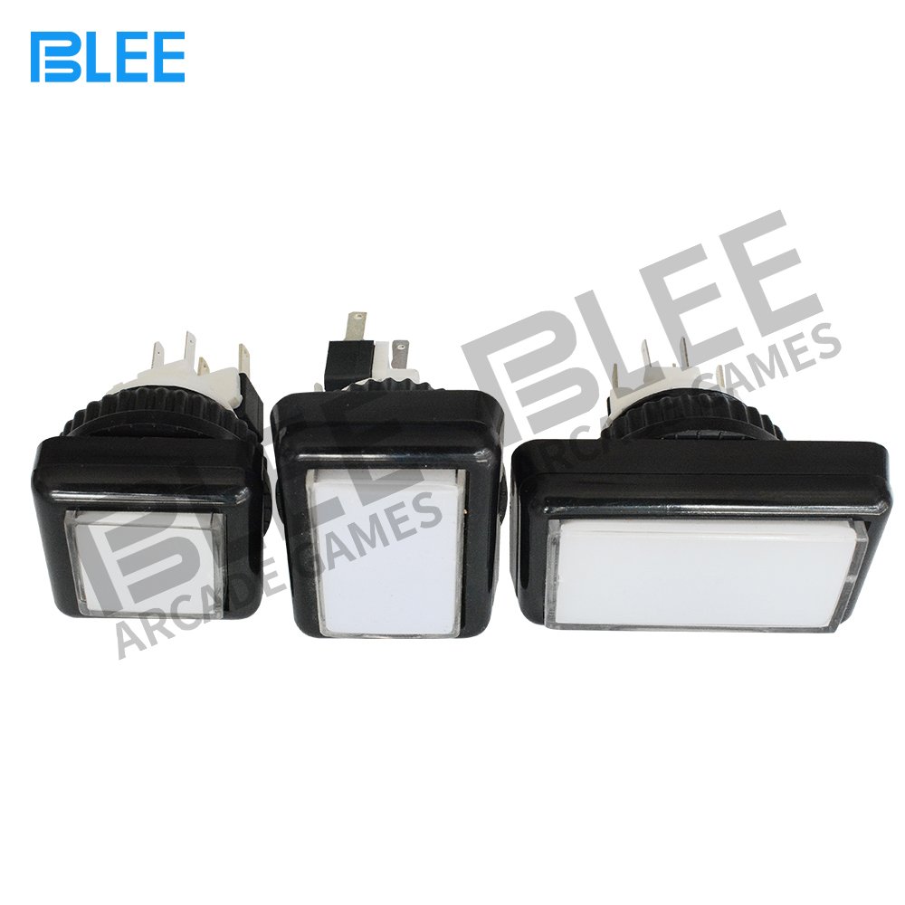 Built-in microswitch latch type durable arcade game parts 27*27mm square zero delay 12 volt LED plastic arcade push button