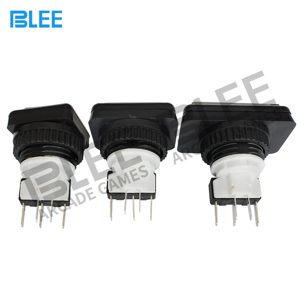 Built-in microswitch latch type durable arcade game parts 27*27mm square zero delay 12 volt LED plastic arcade push button