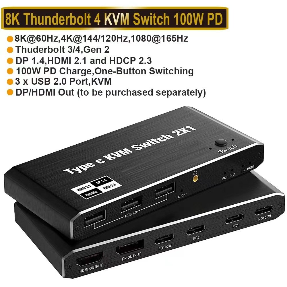 Type-c kvm switch with HDMI DP port PD 100W for Macbook 2 Computers Share 1 set mouse keyboard monitor usb c kvm switch USB3.1