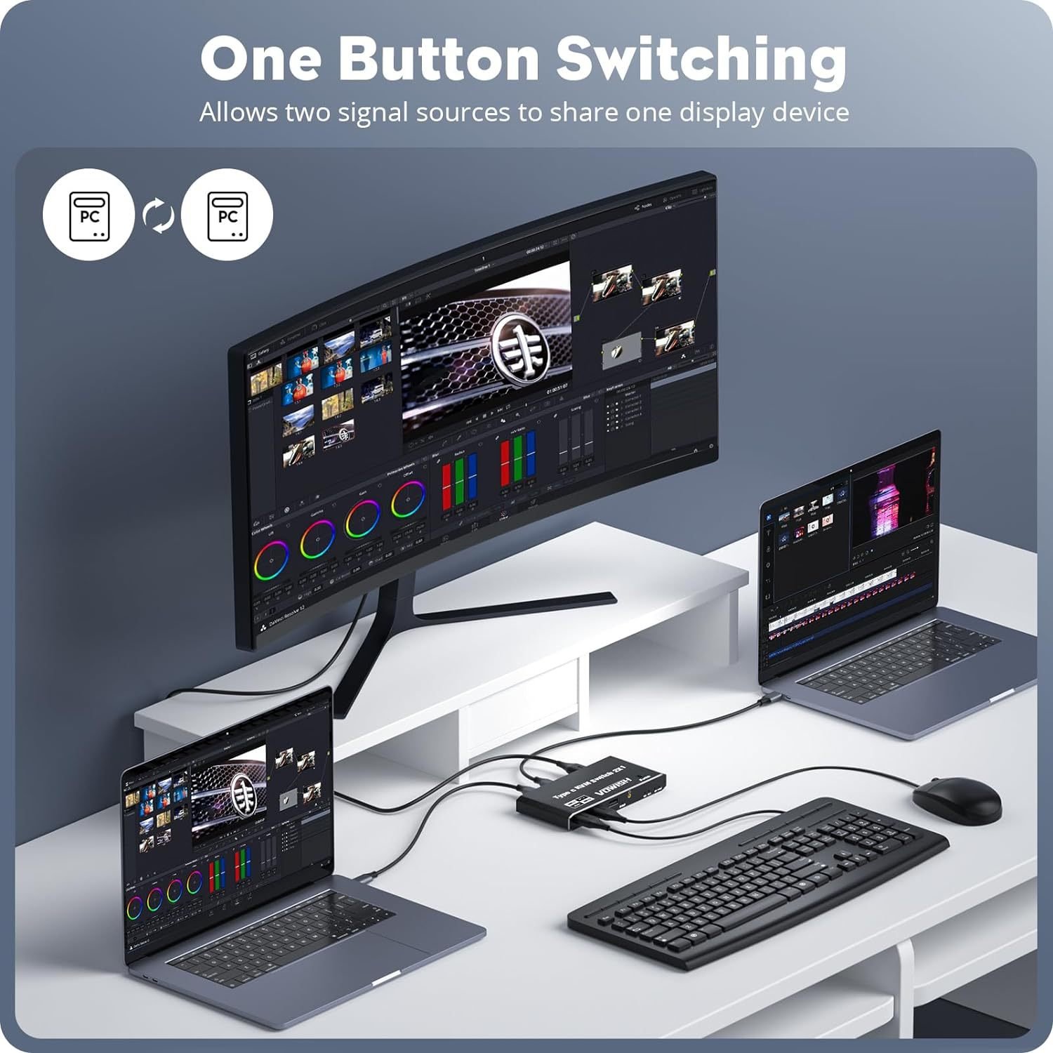 Type-c kvm switch with HDMI DP port PD 100W for Macbook 2 Computers Share 1 set mouse keyboard monitor usb c kvm switch USB3.1