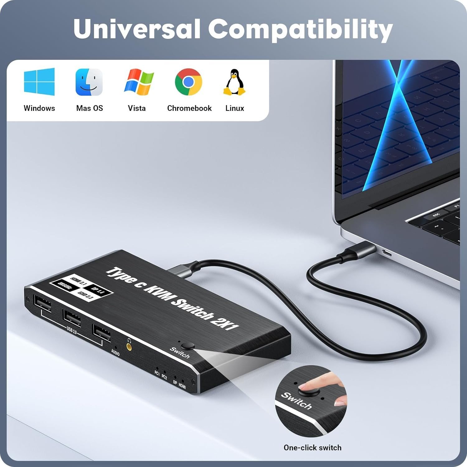 Type-c kvm switch with HDMI DP port PD 100W for Macbook 2 Computers Share 1 set mouse keyboard monitor usb c kvm switch USB3.1