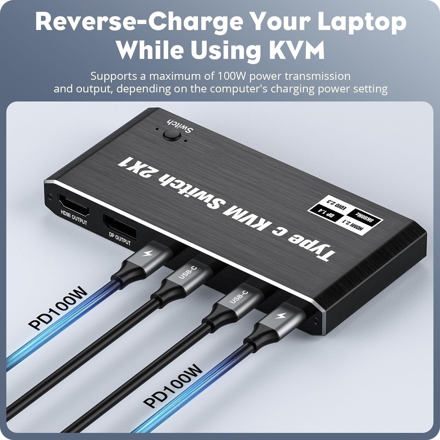 Type-c kvm switch with HDMI DP port PD 100W for Macbook 2 Computers Share 1 set mouse keyboard monitor usb c kvm switch USB3.1