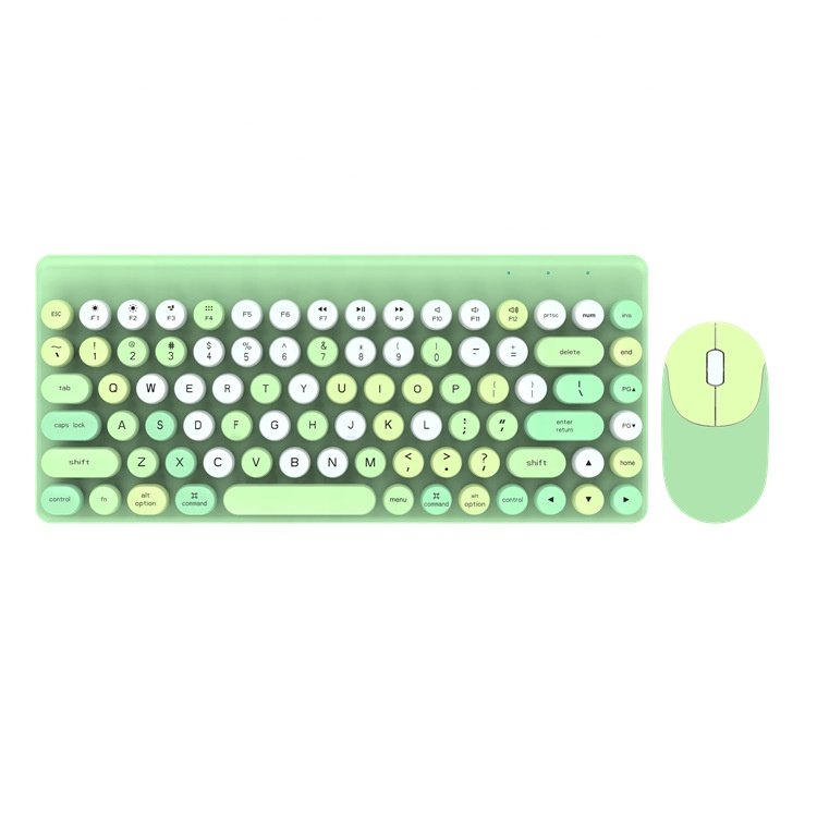 Cute Colorful Retro Round Buttons 87 Keys 2.4Ghz Wireless Computer Combo Mouse and Keyboard for Home Office Laptop