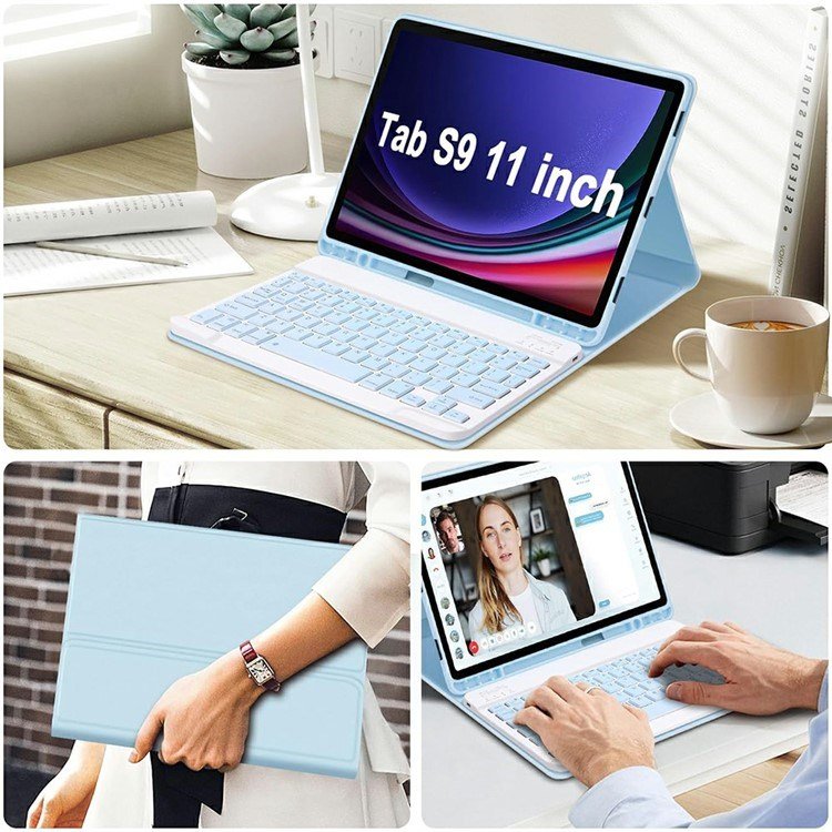Bluetooth Keyboard Tablet Case for Samsung Galaxy Tab S9 FE SM X510 X516 X518 PU Flip Cover