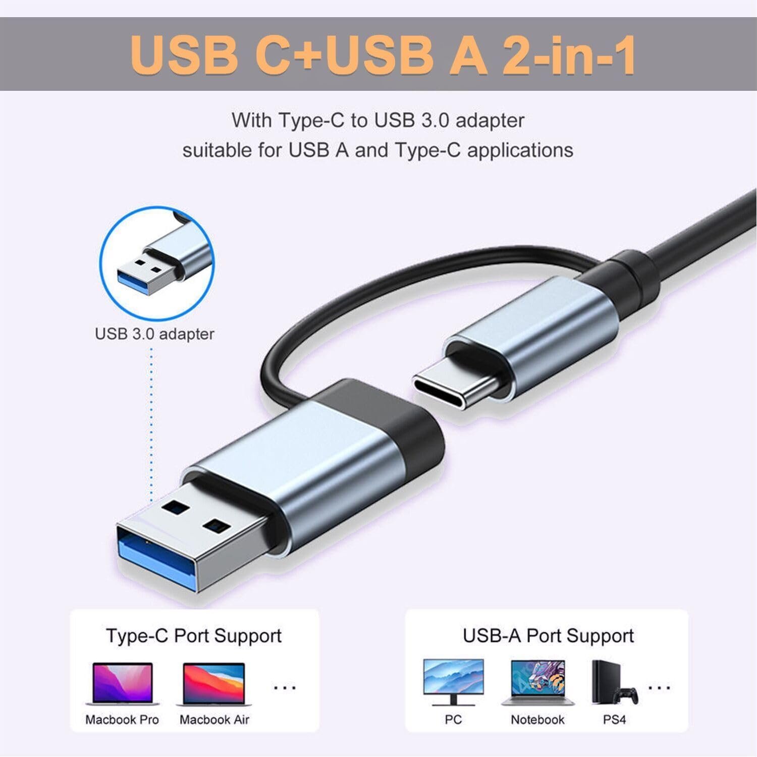 Umoub 2 in 1 Expansion Dock USB 3.0 Hub PC 5 In 1 USB Hub USB3.0 Splitter Adapter Port Type C Card Reader For PC Laptop
