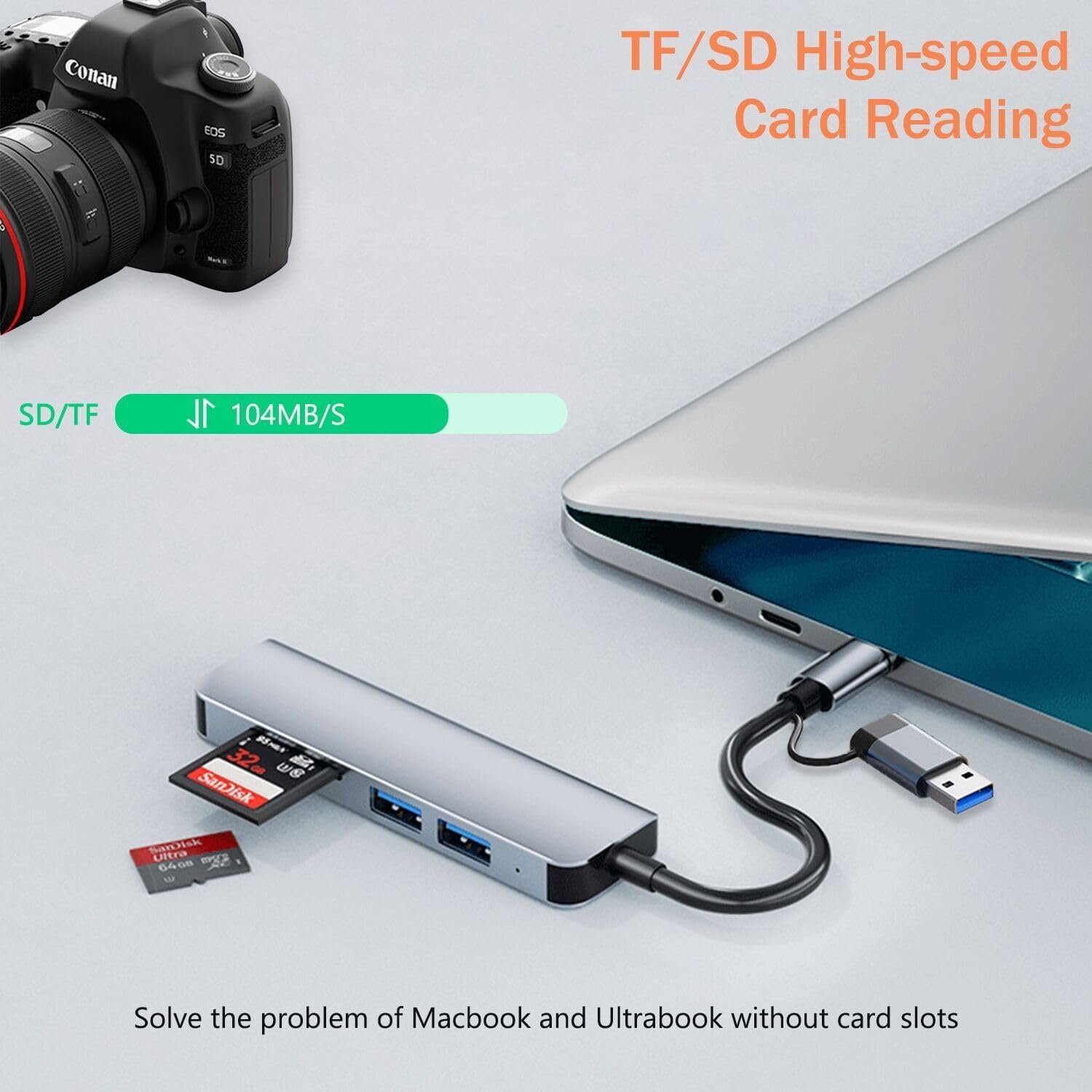 Umoub 2 in 1 Expansion Dock USB 3.0 Hub PC 5 In 1 USB Hub USB3.0 Splitter Adapter Port Type C Card Reader For PC Laptop