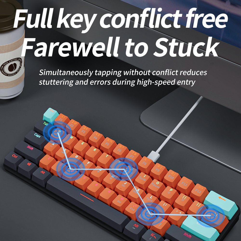 OEM RGB USB Mini Mechanical Keyboard Red Switch 61 Key Wired Computer Notebook Portable Keyboard