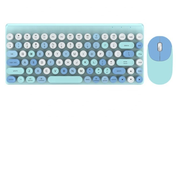 Retro Round Buttons colored lipstick pink 2.4g wireless keyboard and mouse combo for laptop computer