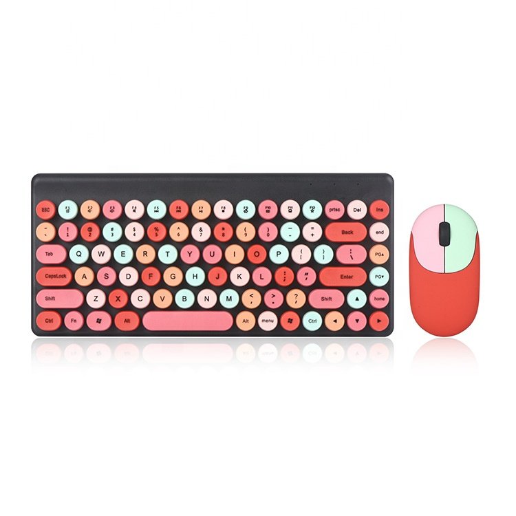 Retro Round Buttons colored lipstick pink 2.4g wireless keyboard and mouse combo for laptop computer
