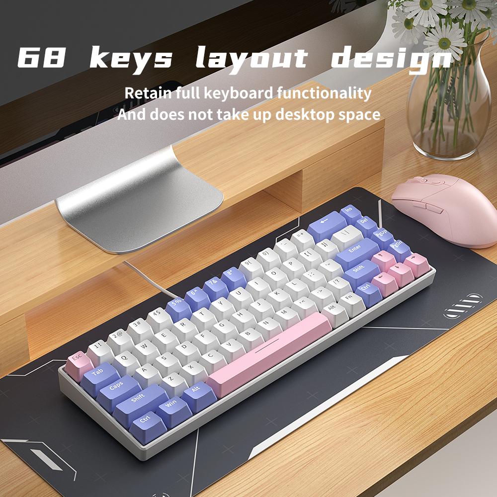 LED Backlit 60% N-keys Rollover Low-volume Click Silent Axis Mechanical Keyboard Switches 68 keys Gaming Keyboard for PC Gamer
