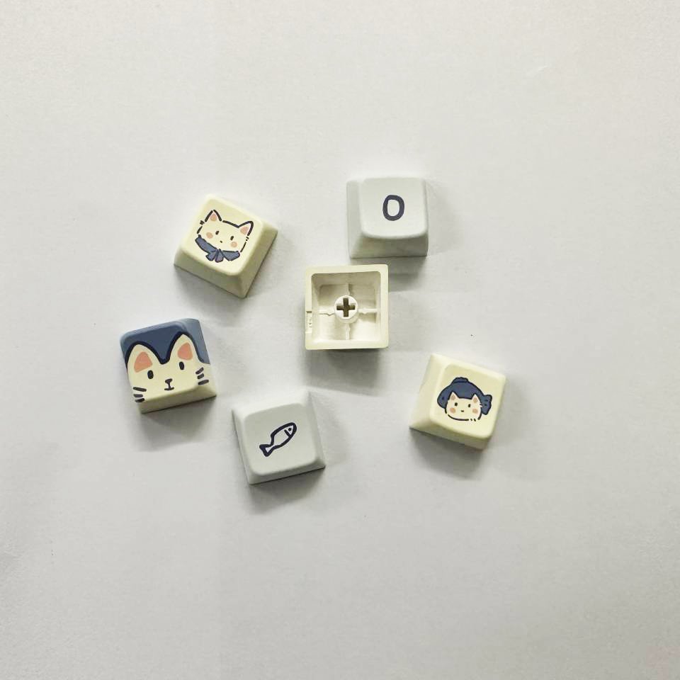 ZUOYA 147 Keys MDA Keycaps Blue Meow Meow Theme PBT Single-sided Heat Sublimation For MX Switch Fit 61/68/87/96/104/108 Keyboary
