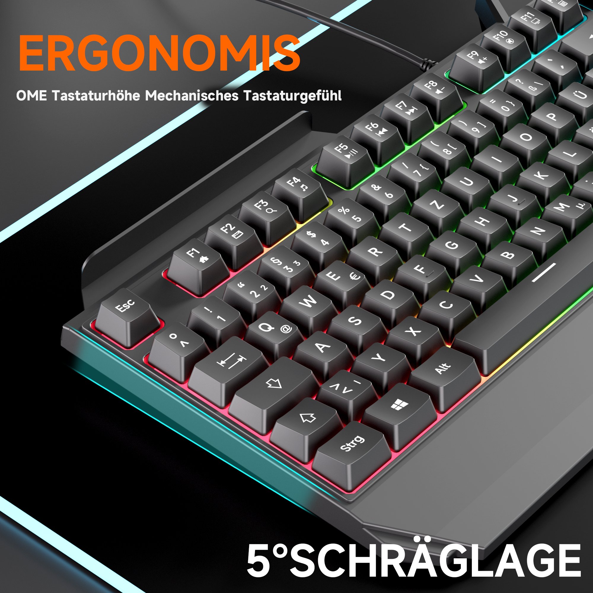 Gaming Keyboard Gaming-Tasta Rubber Backlit Keytop Structure, RGB MIC Music Equaliser LED Gaming keyboard Deutsche Tastatur