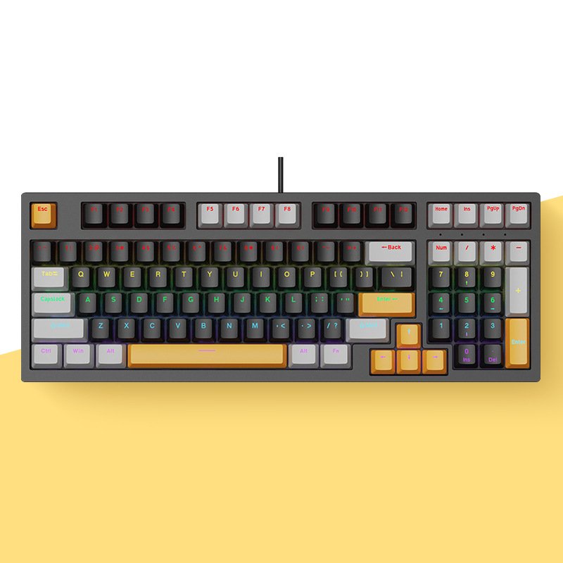 ABS RGB Backlit Keycap Ergonomic USB Type-C Wired Hot Swappable Mechanical Gaming Keyboard for PC Laptop Computer-Color Lighting