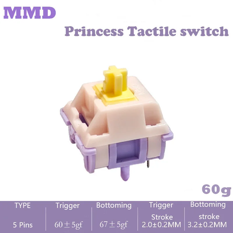MMD Hot Sales Princess Switch 5Pins 48g/62g Tactile HIFI Mechanical Keyboard Switch