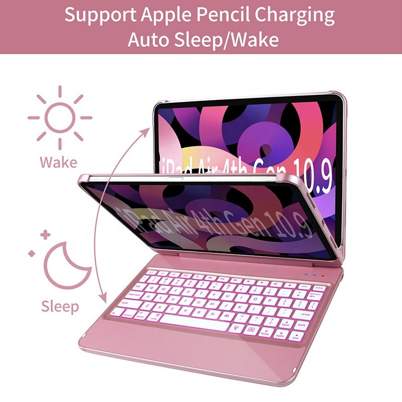 AMZ 180 Degree Rotating Slim Tablet Cover for iPad Pro Accessories 11 Inch Pencil Holder Wireless BT Keyboard Case