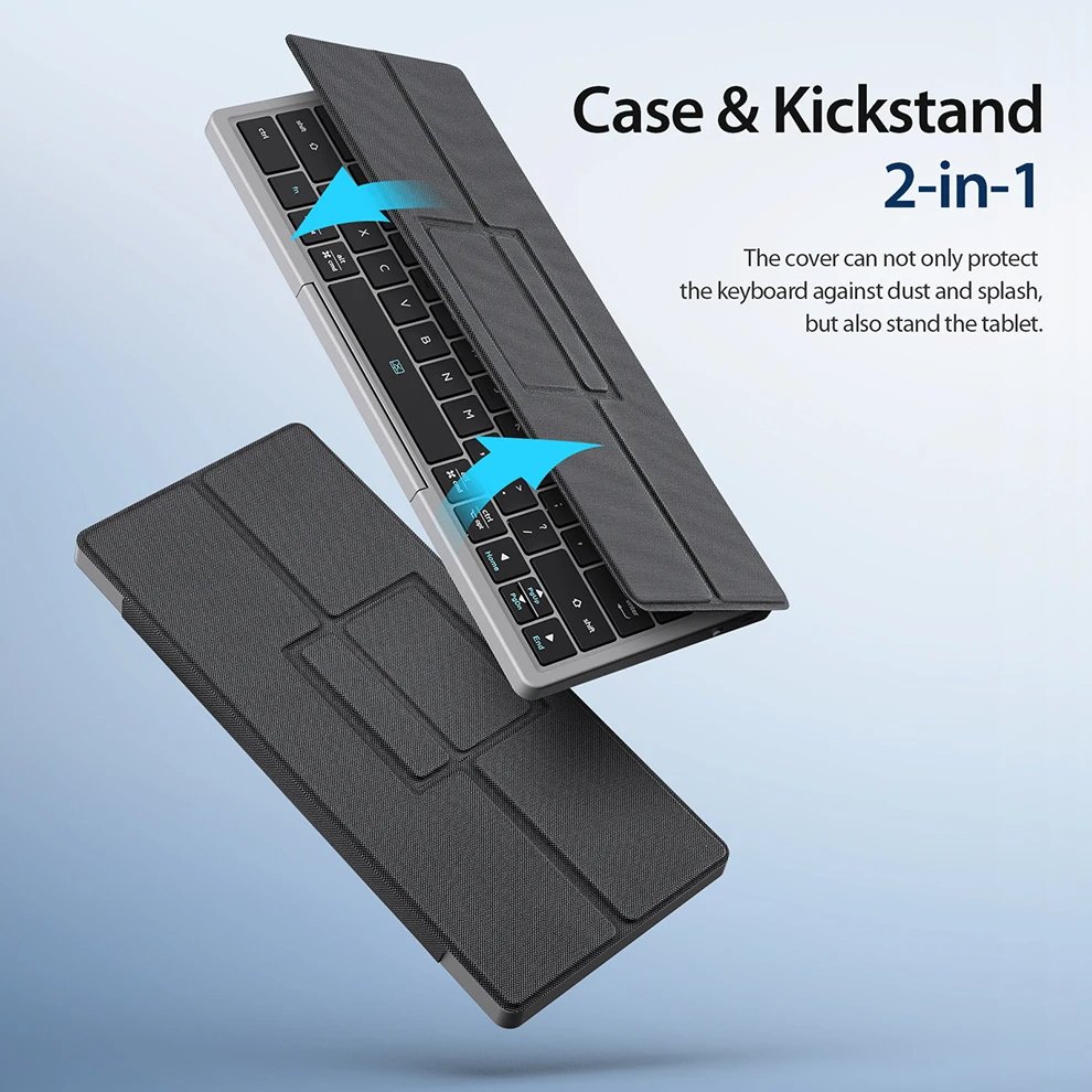 Mini Wireless Keyboard Multi-Device Foldable Keyboard with Touchpad Removable Cover Folding Stand Rechargeable keyboard