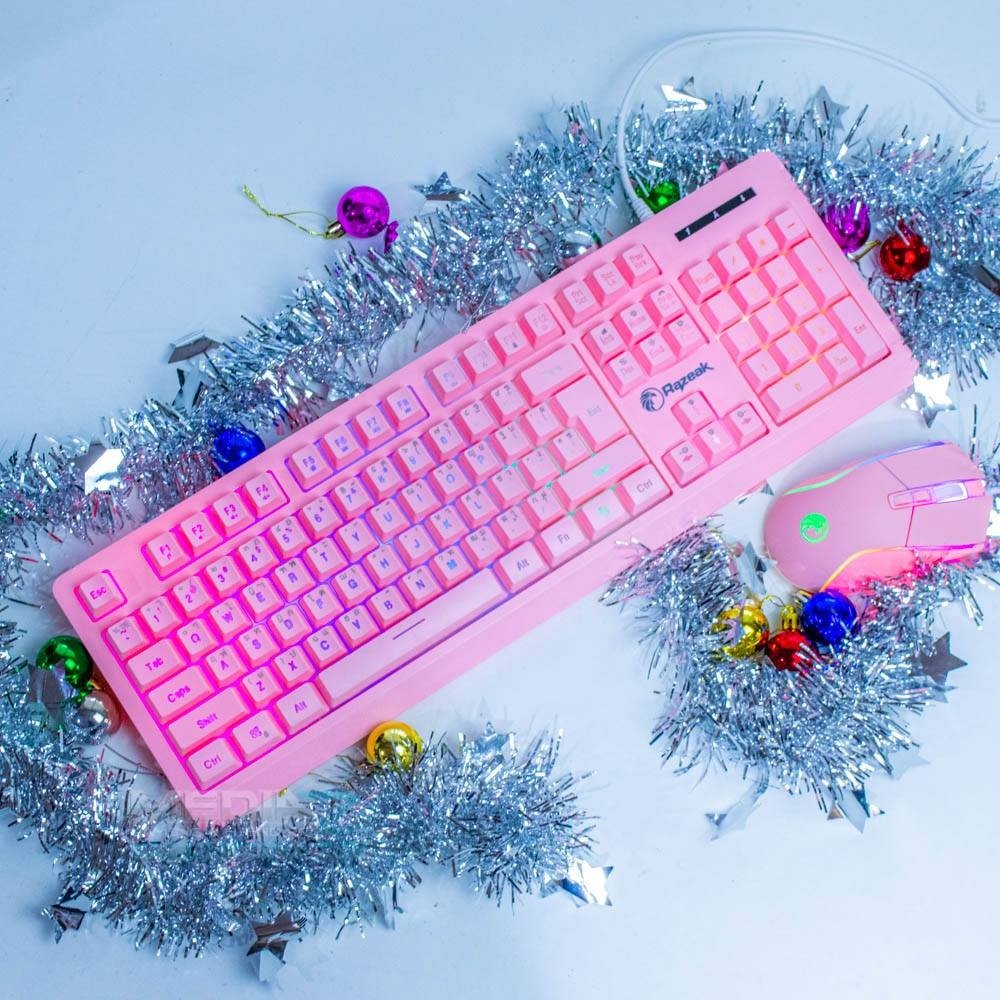 Razeak RKM-705 Stock Pink Color USB Wired RGB Backlit Waterproof Ergonomic Teclado Keyboard Mouse Gaming Combo for LOL Dota PUBG