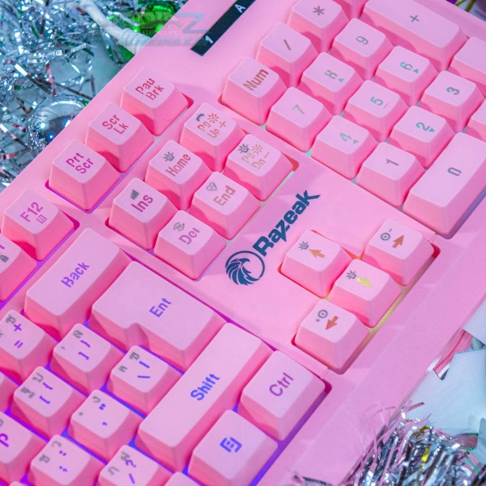 Razeak RKM-705 Stock Pink Color USB Wired RGB Backlit Waterproof Ergonomic Teclado Keyboard Mouse Gaming Combo for LOL Dota PUBG