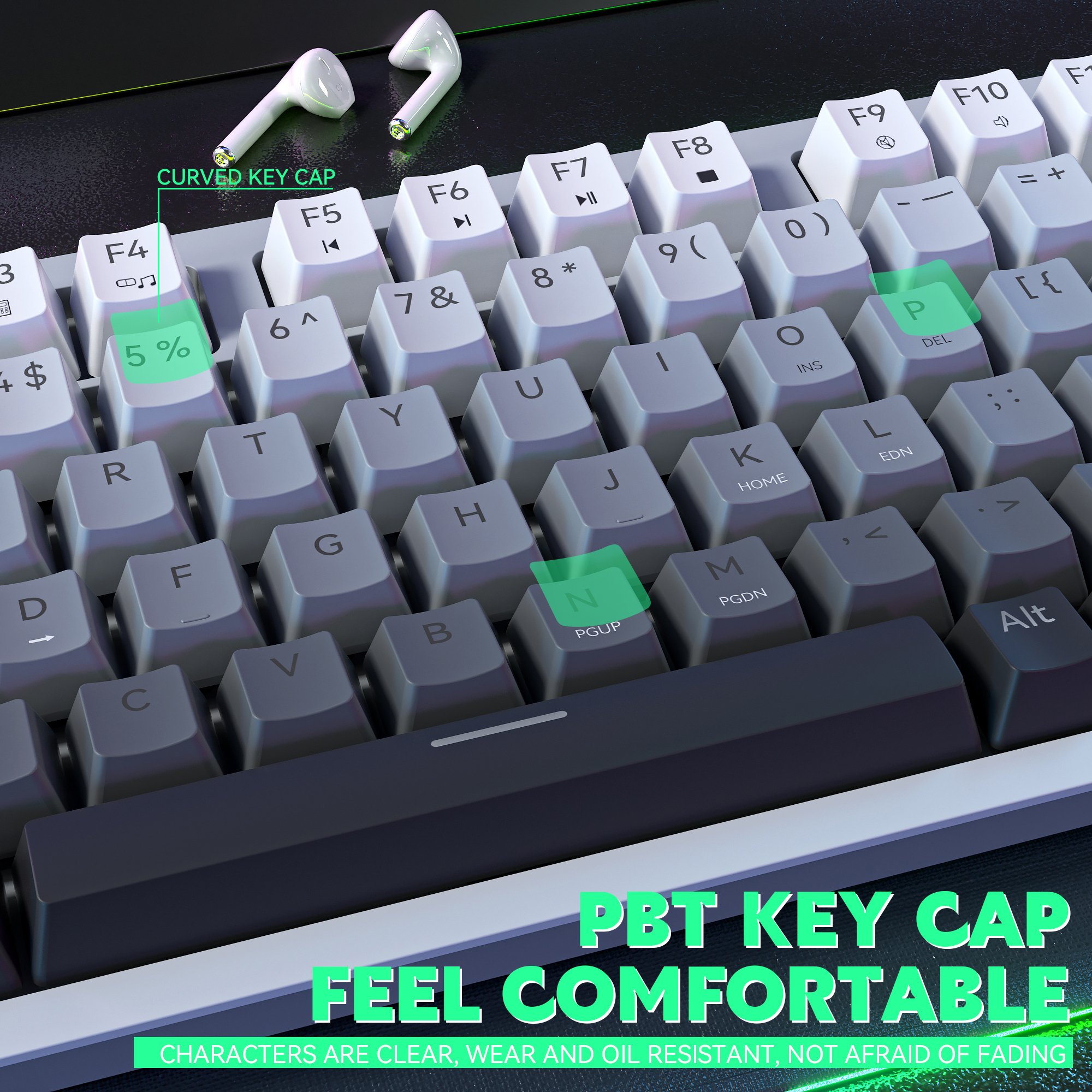 90% Keyboard 94 Keys Hot Swappable Blue Red Switch PBT Keycaps Computer Gaming USB Wired Blue Light Led Mechanical Keyboard