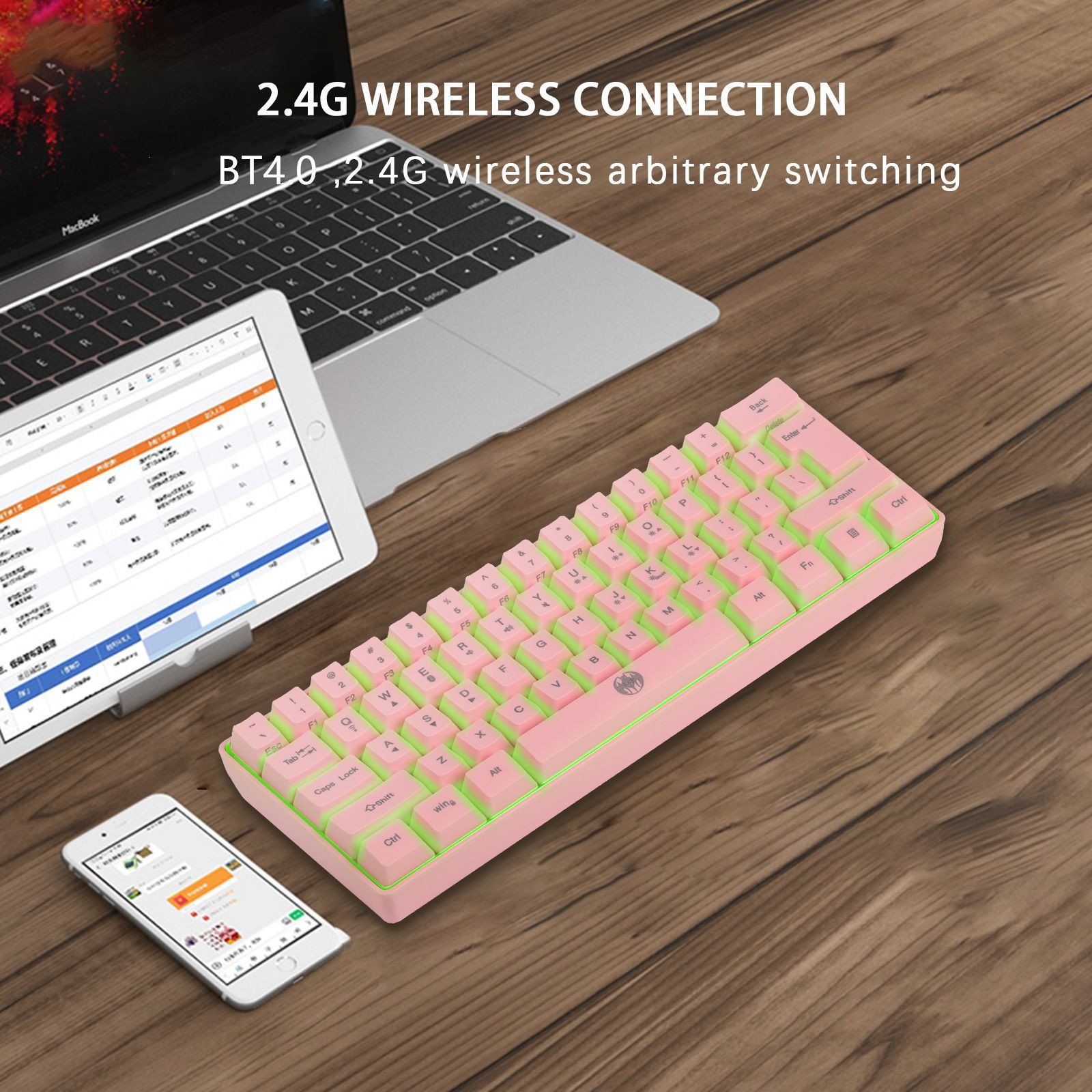 OEM rgb wireless blue switch 61 keys gaming mechanical keyboard for typing