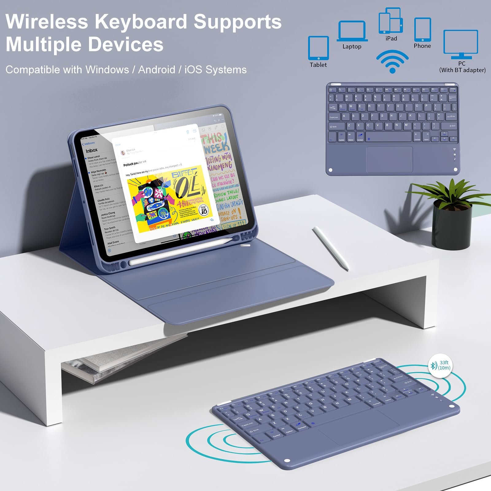Kenke Detachable Wireless Keyboard Case IPad Air 4th 5th Bluetooth Connected Tablet Cover with Pencil Holder for IPad Air 11