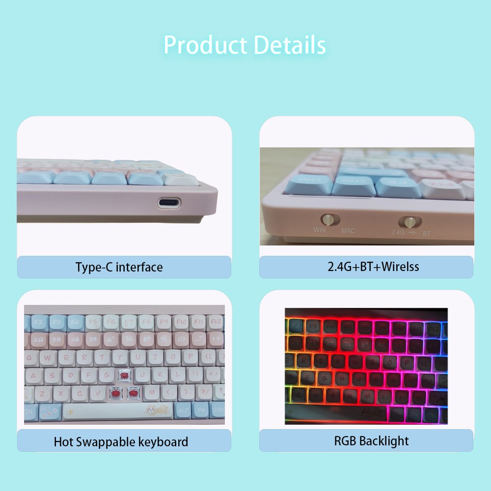 XK31B Plus Keyboard 75% Compatible with Windows and Mac System Gateron Switch Low Profile Wireless Mechanical Keyboard