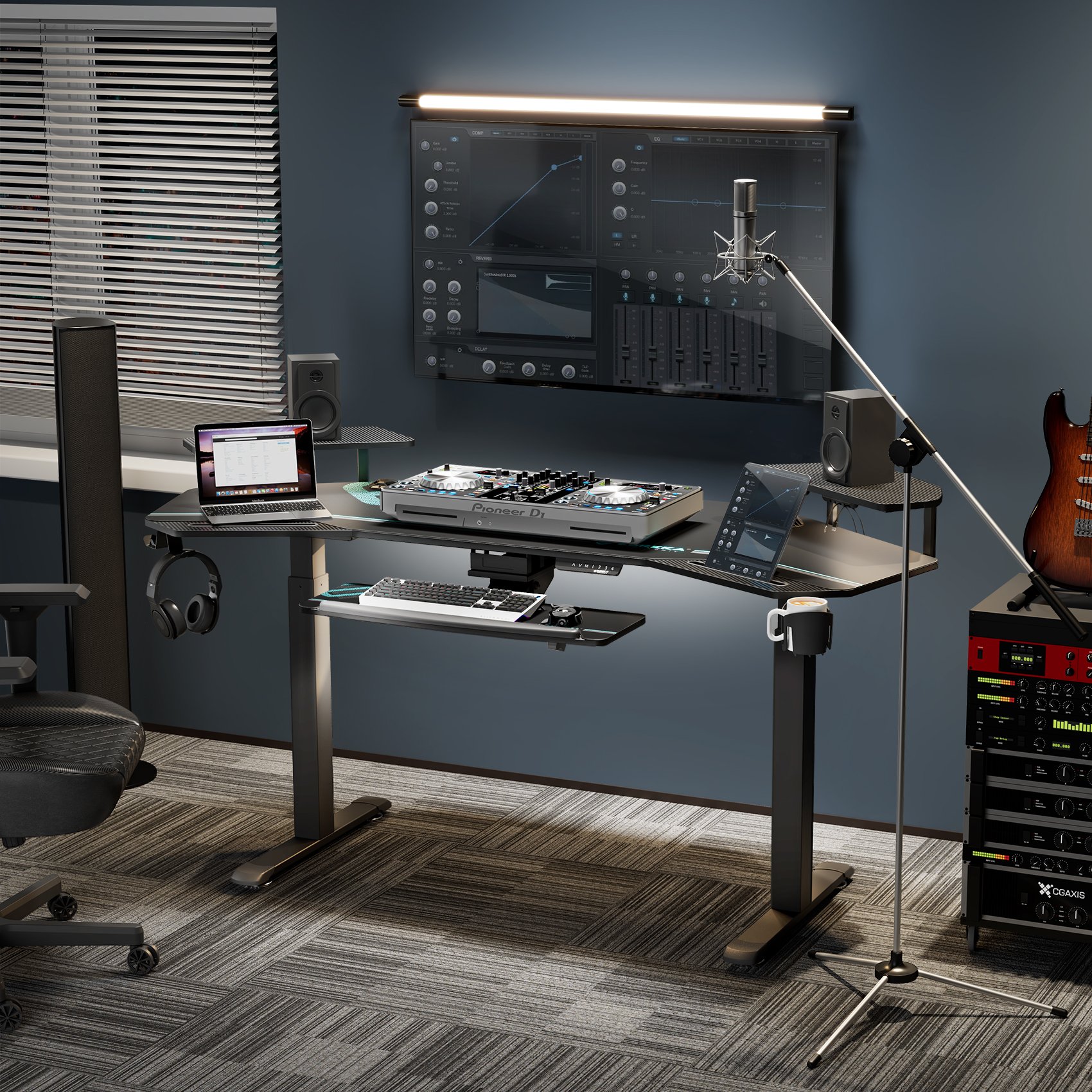 With Keyboard Tray 72'' Standing Desk Large Wing Shaped Gaming Desks with LED Convertible Shelves Game Table