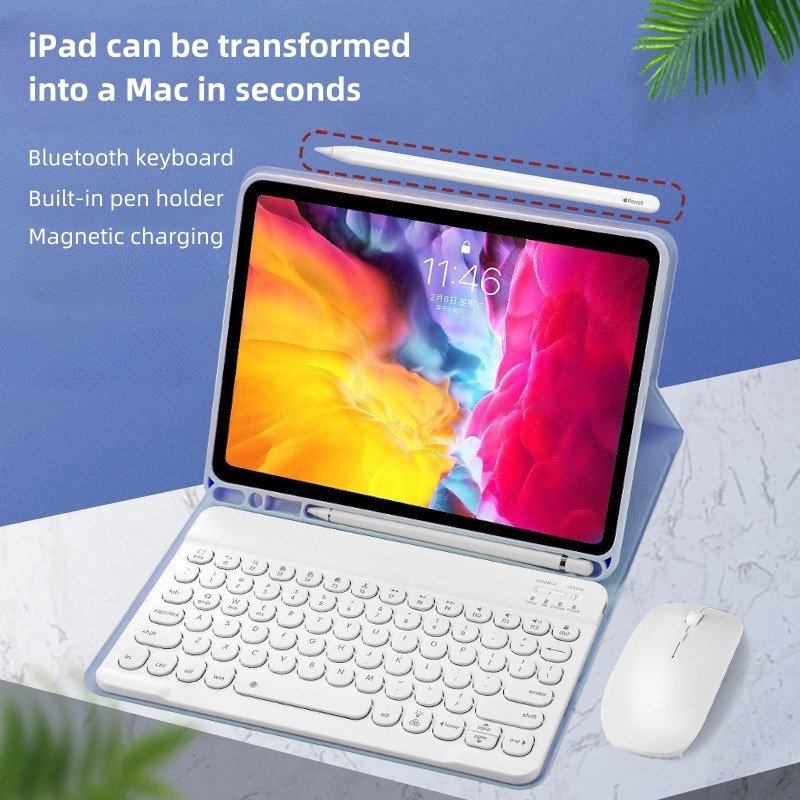Portable Office Magnetic PU Wireless Keyboard Tablet Cover Case Touchpad Fashionable Fits iPad 9th 10th Gen 10.9 Inch Air 4 Pro