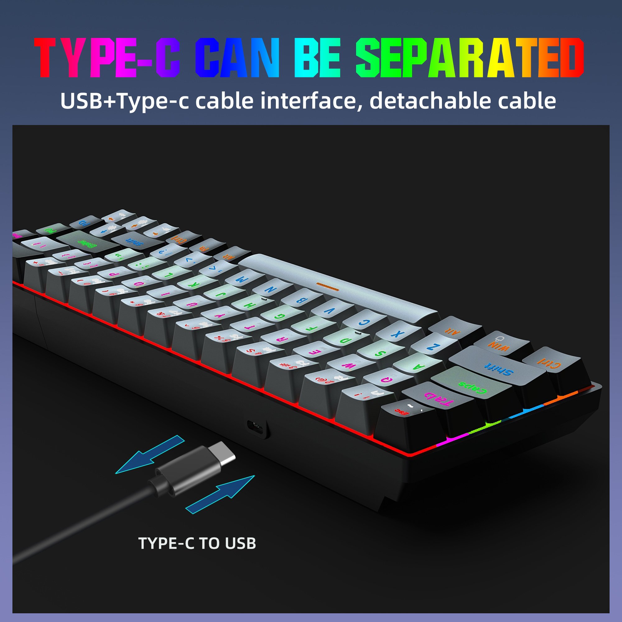 Wholesale 68 Key Gaming Keyboard Blue Switch Mini USB Wired LED Backlit Computer Mechanical Keyboard for PC Laptop Game/Office