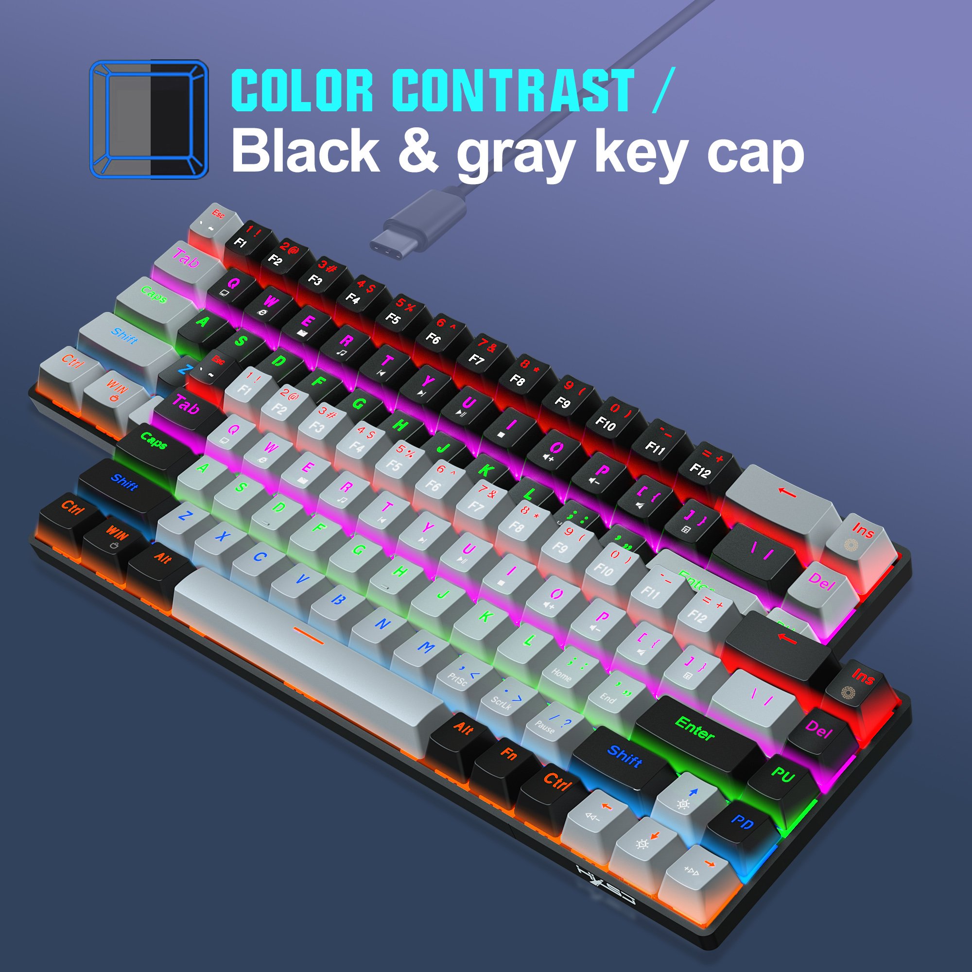 Wholesale 68 Key Gaming Keyboard Blue Switch Mini USB Wired LED Backlit Computer Mechanical Keyboard for PC Laptop Game/Office