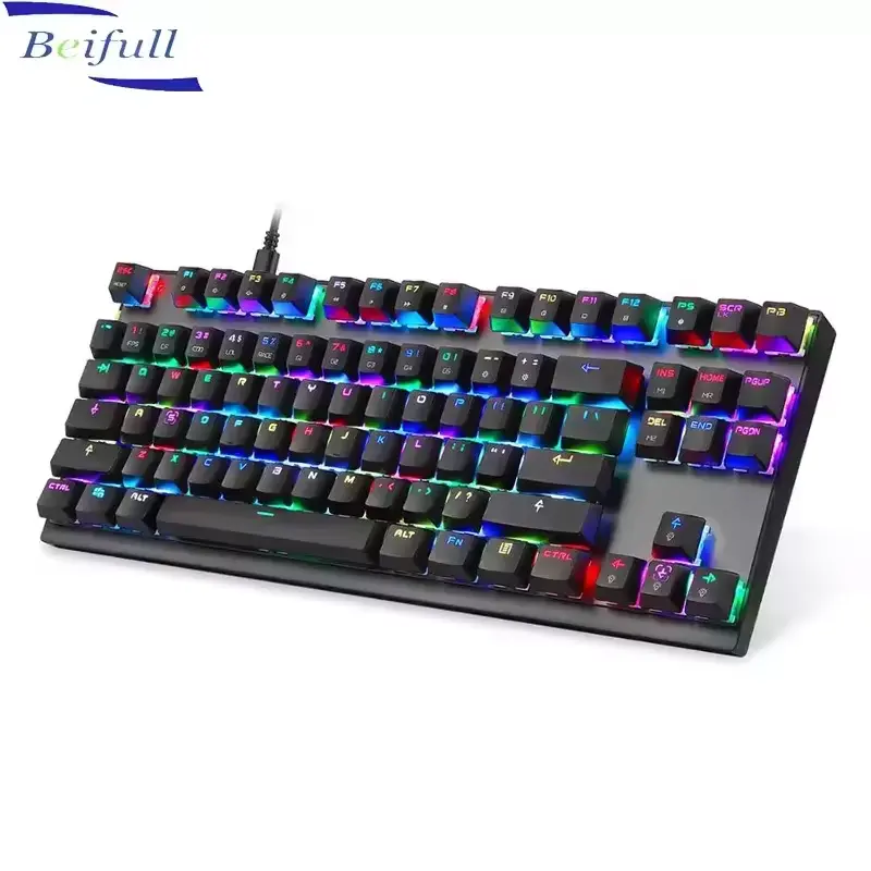 87 Key Black Gaming Keyboard mechanical rgb LED Illuminated Backlit
