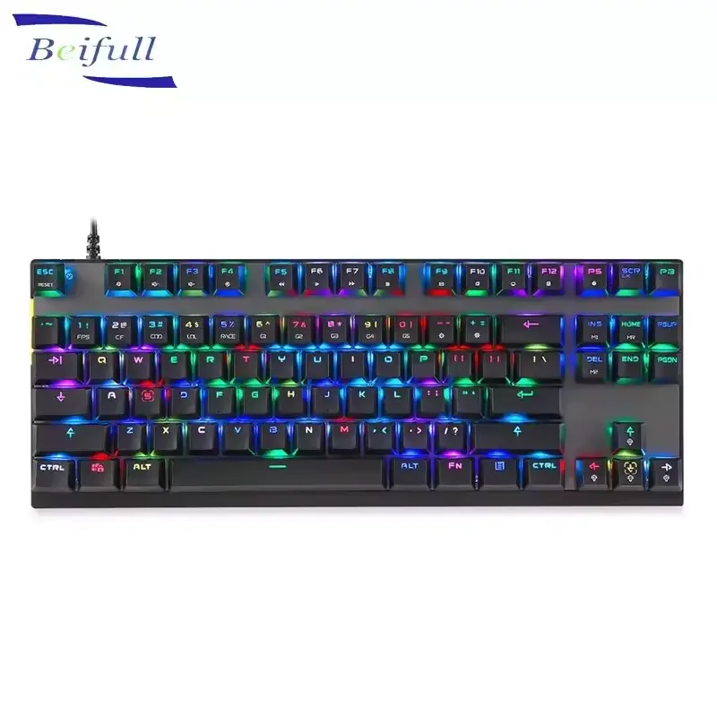 87 Key Black Gaming Keyboard mechanical rgb LED Illuminated Backlit