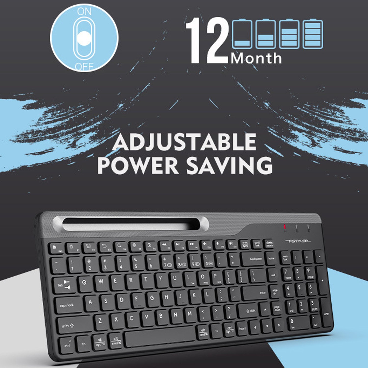 Office Slim Multi-Device Wireless Keyboard BT USB Receiver 24Month Battery Wireless Keyboard for PC Tablet Smartphone