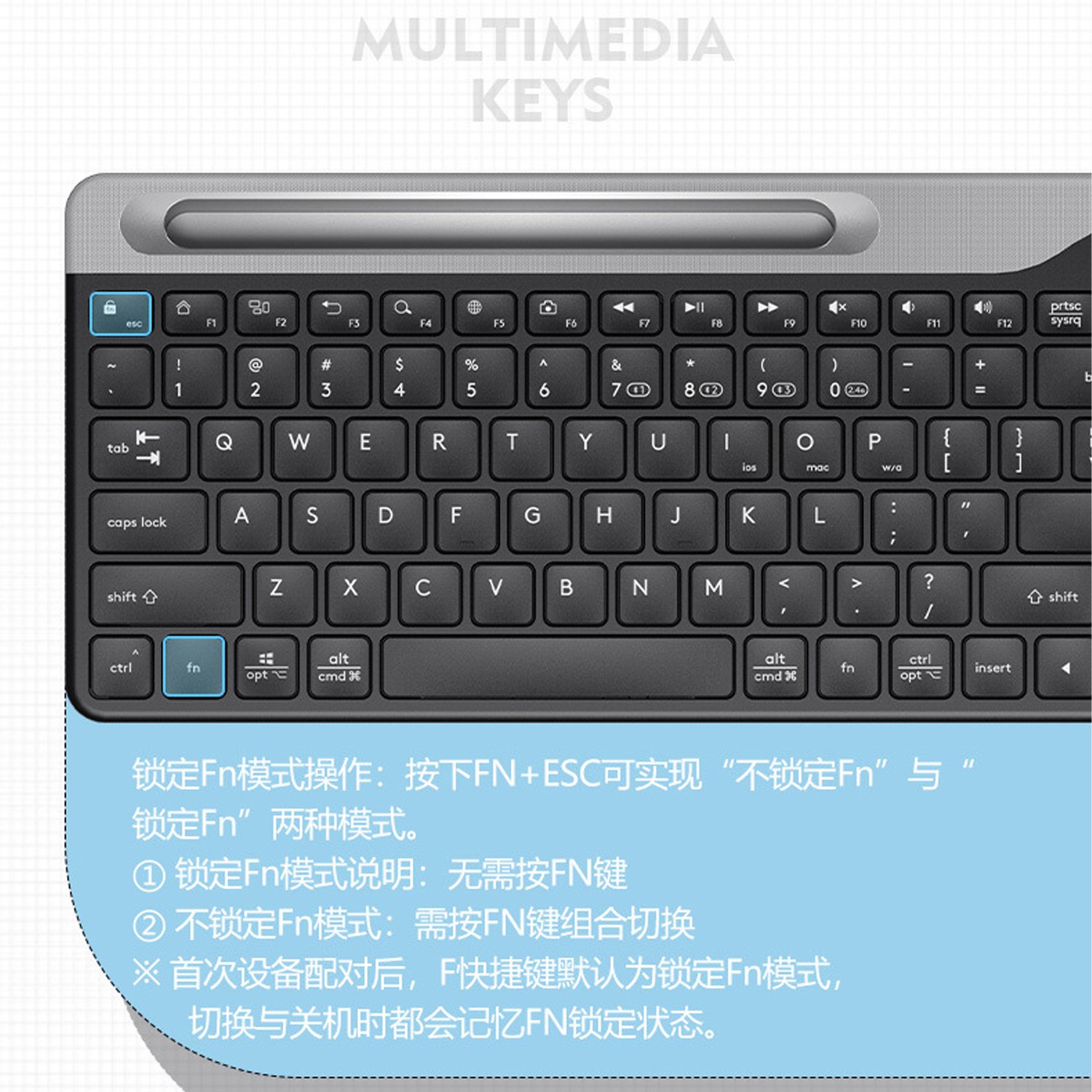 Office Slim Multi-Device Wireless Keyboard BT USB Receiver 24Month Battery Wireless Keyboard for PC Tablet Smartphone