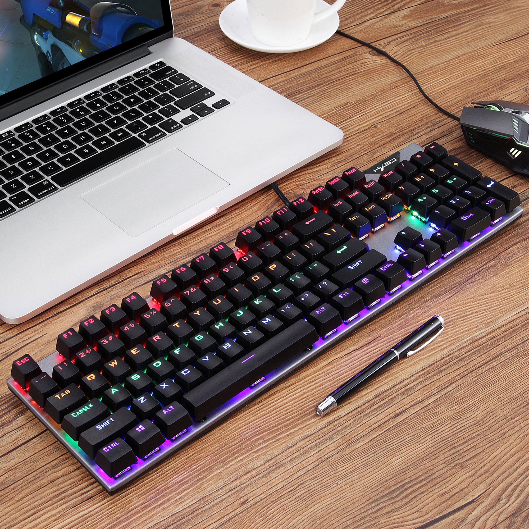 Custom OEM HXSJ L300 RGB glow Gaming Keyboard 104 Keys USB2.0 blue switch Wired game Mechanical Keyboard for computer pc