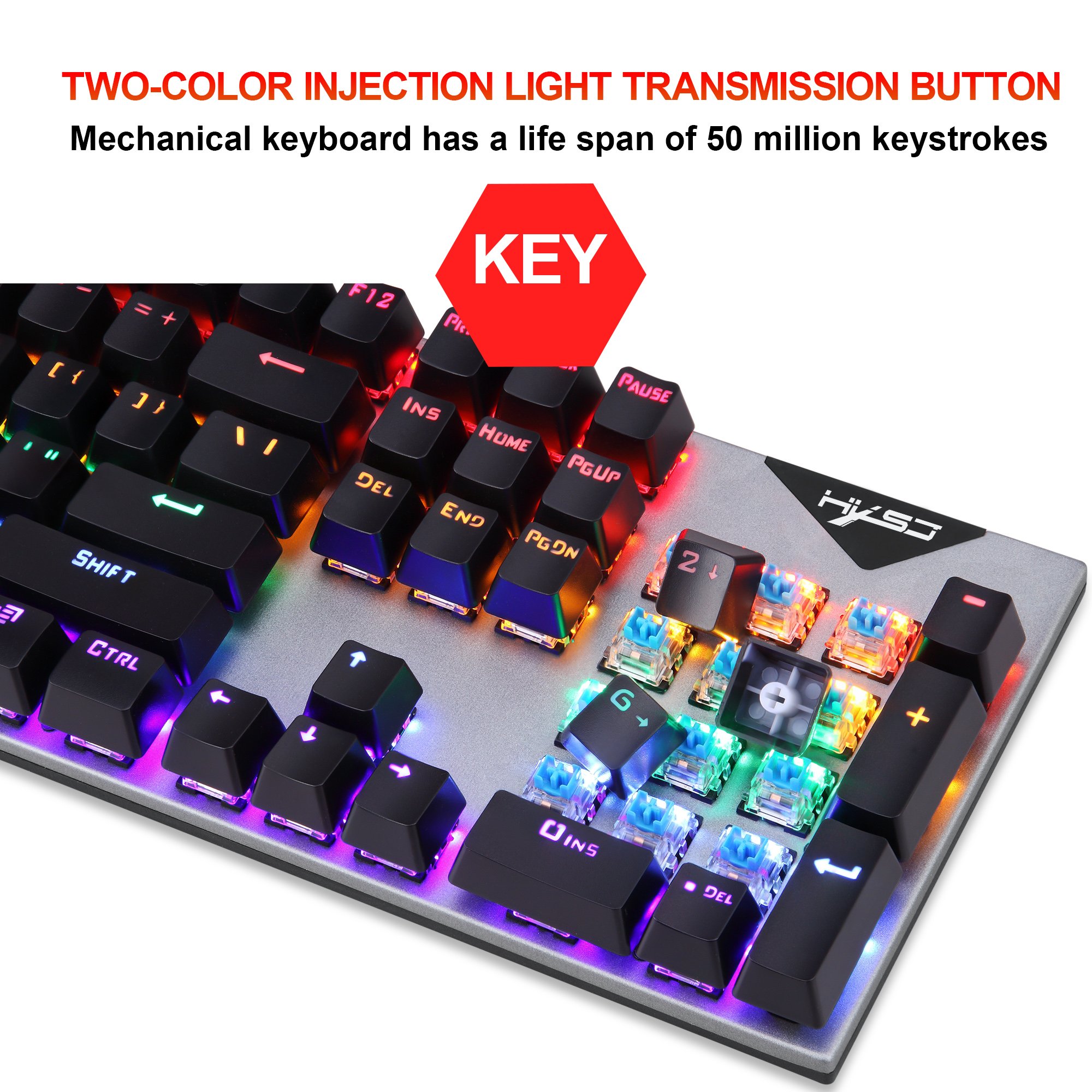 Custom OEM HXSJ L300 RGB glow Gaming Keyboard 104 Keys USB2.0 blue switch Wired game Mechanical Keyboard for computer pc