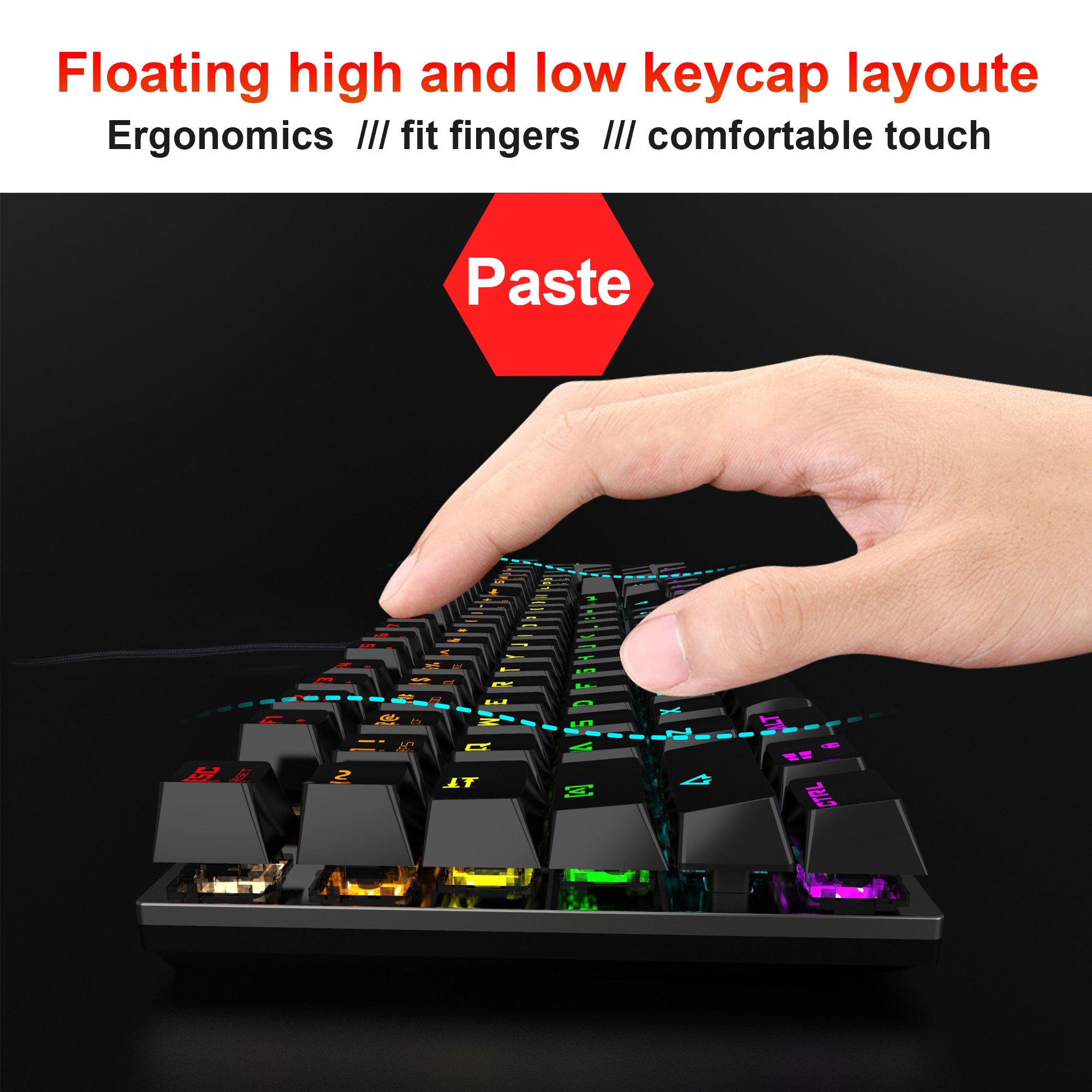 Custom OEM HXSJ L300 RGB glow Gaming Keyboard 104 Keys USB2.0 blue switch Wired game Mechanical Keyboard for computer pc