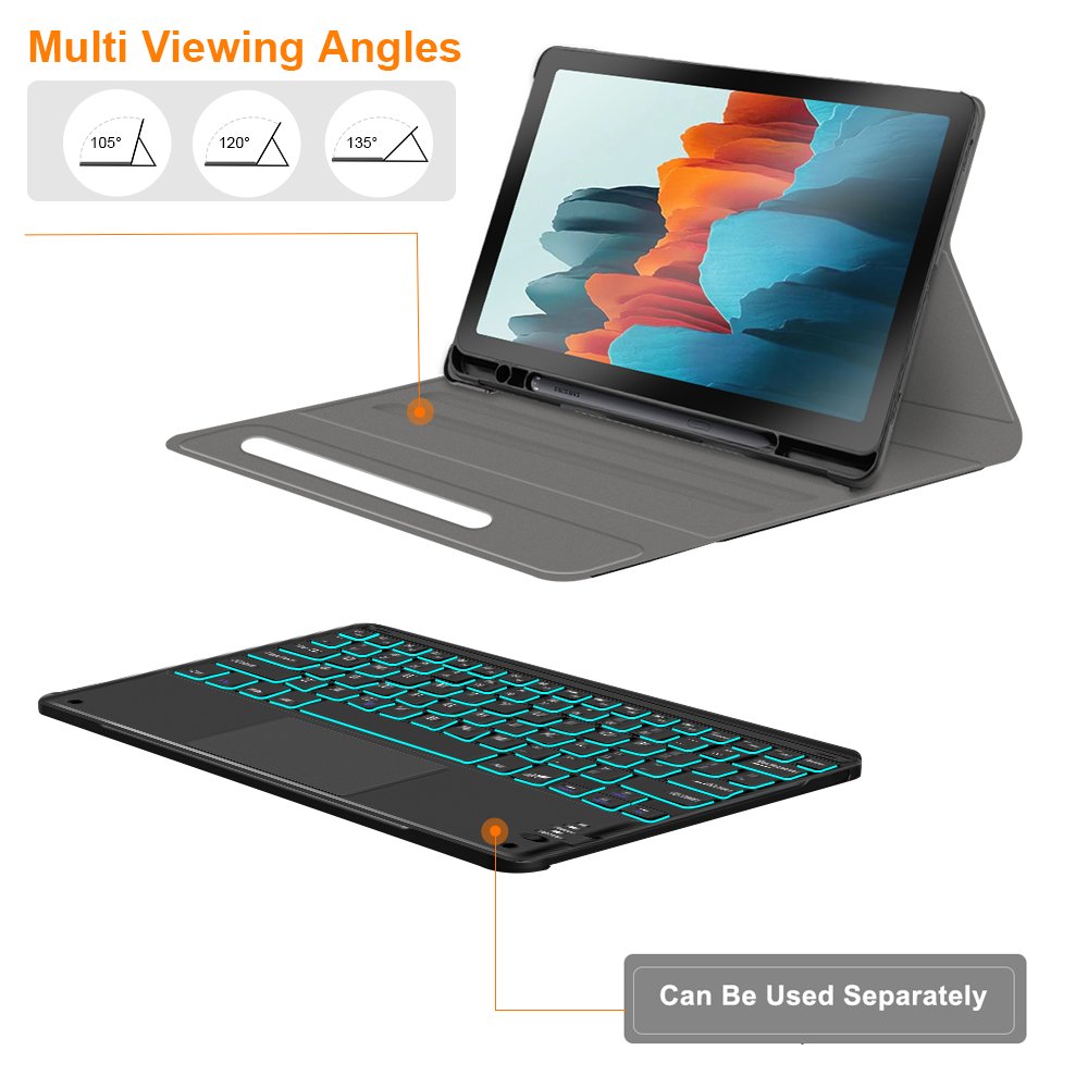 Smart Touchpad wireless keyboard case for Samsung Galaxy Tab S7 pencil holder cover with removeable keyboard Factory manufacture