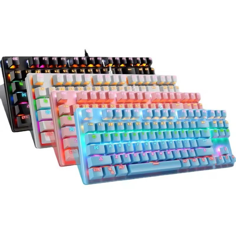 Dropshipping LEAVEN K550 87 Keys Shaft Gaming Athletic Office Notebook Punk Mechanical Keyboard Cable Length 1.8m