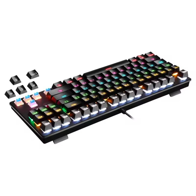 Dropshipping LEAVEN K550 87 Keys Shaft Gaming Athletic Office Notebook Punk Mechanical Keyboard Cable Length 1.8m