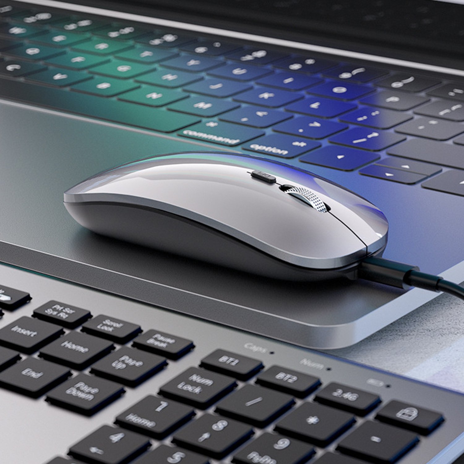 KOZH Rechargeable Multimedia Office Silent Multi Device Bluetooth 2.4G USB Wireless keyboard and Mouse Combo For Computer