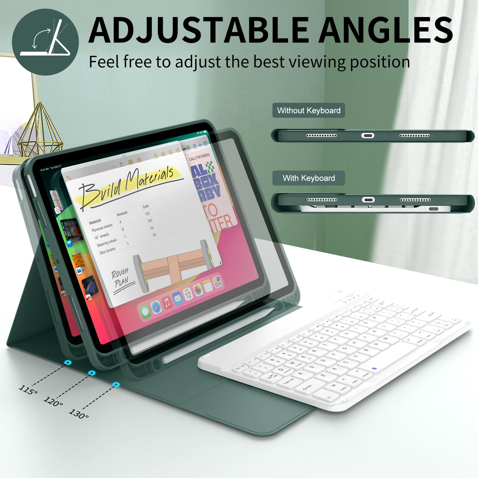 Kenke Office Ipad Air Tpu Cover Portable Detachable Angle Adjustable Bluetooth Wireless Keyboard Cases For Ipad Air 45 10.9 Inch