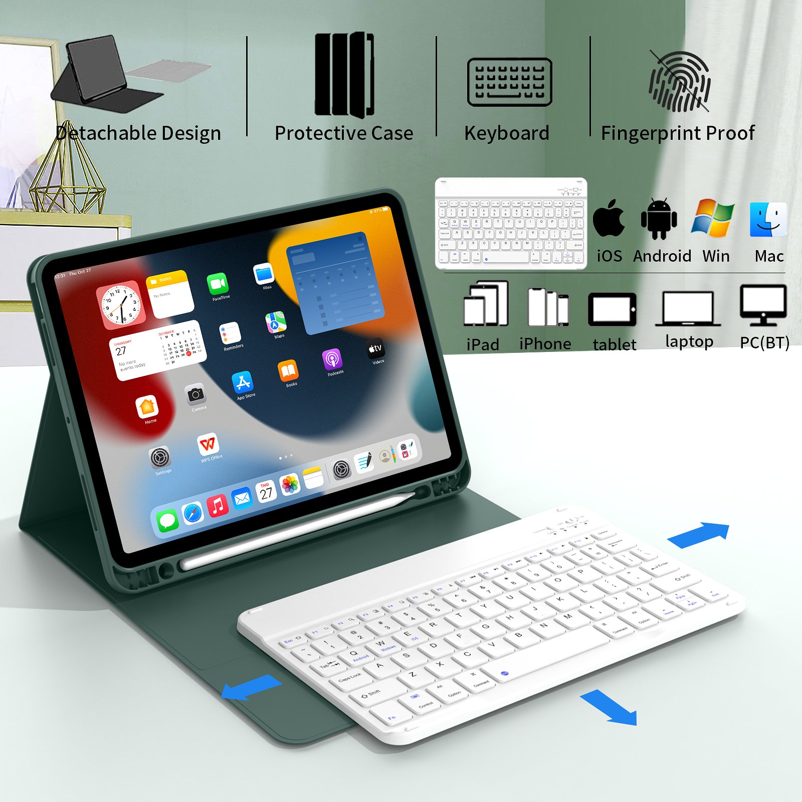 Kenke Office Ipad Air Tpu Cover Portable Detachable Angle Adjustable Bluetooth Wireless Keyboard Cases For Ipad Air 45 10.9 Inch