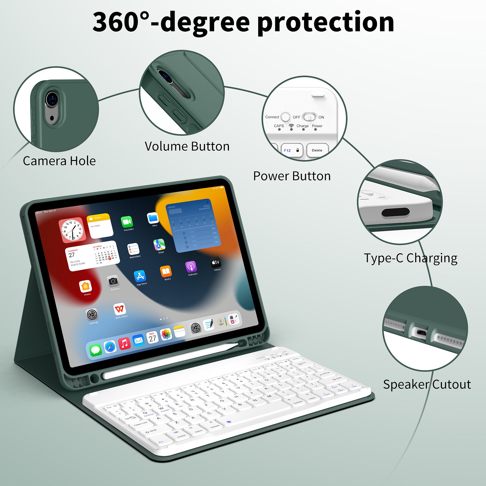 Kenke Office Ipad Air Tpu Cover Portable Detachable Angle Adjustable Bluetooth Wireless Keyboard Cases For Ipad Air 45 10.9 Inch