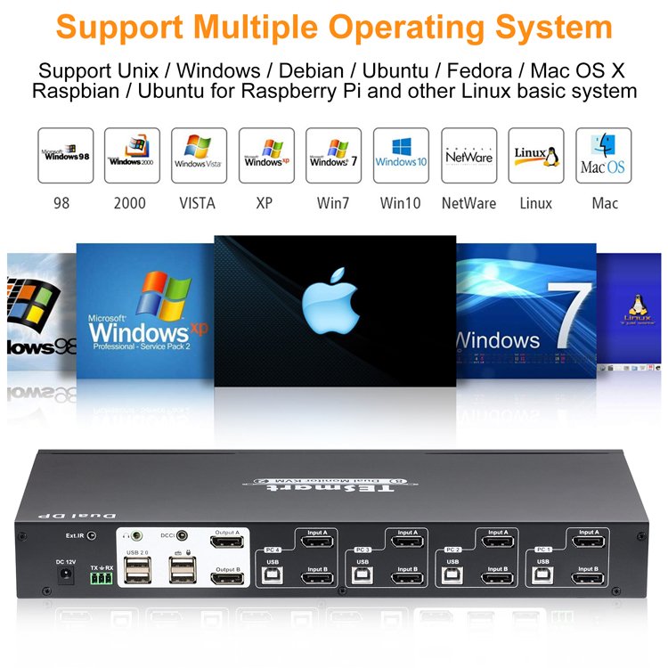 TESmart 8 Port DisplayPort 4K60Hz DCCI DP KVM Switch 8 in 1 USB Hub with Hot Key Switch DP KVM Switch