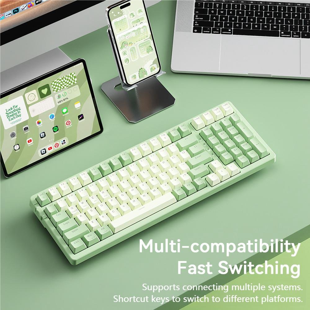 BOW Hot-swappable BT and 2.4G wireless Dual Mode Mechanical keyboard 100 Keys ABS Keycaps For Laptop Desktop